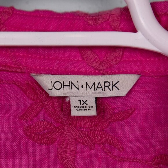 John Mark 100% linen pink embroidered button up shirt-1X - Picture 3 of 4